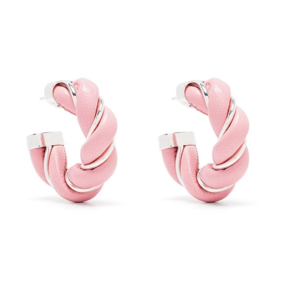 Bottega Veneta Jewelry - Bottega Veneta Silver and Leather Hoop Earrings